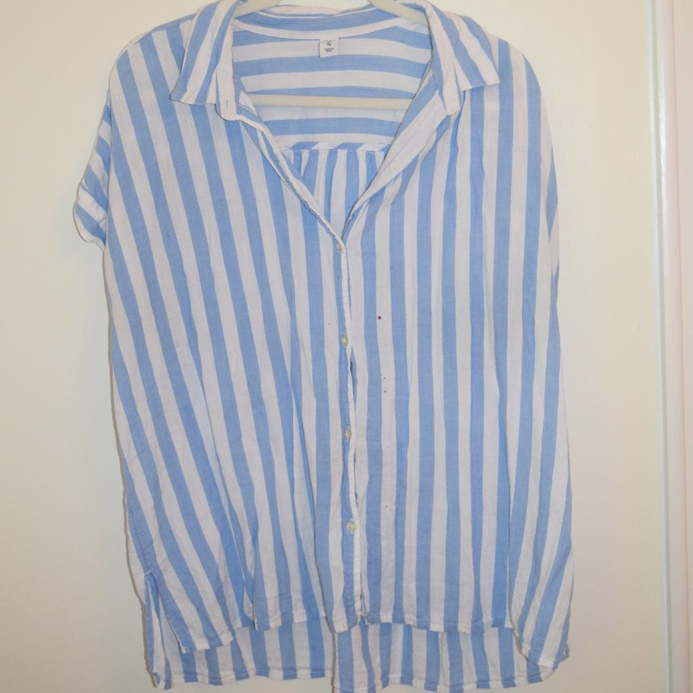 Old Navy Relaxed Vertical Stripe Cap Sleeve Button-down